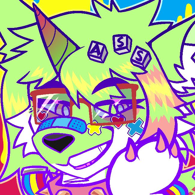 Icon of a green sparkledog character with a unicorn horn