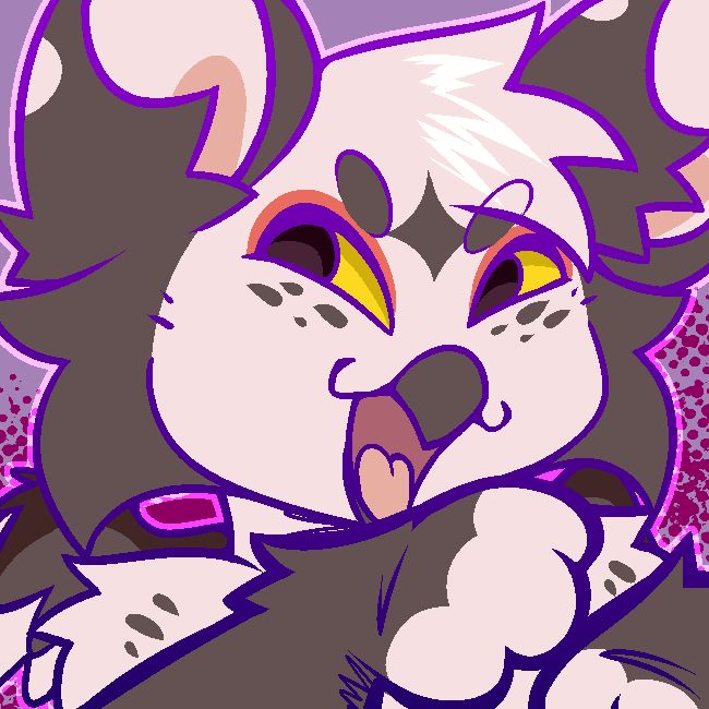 icon of a bird character with soft looking paws and an open mouth looking smug or trickstery