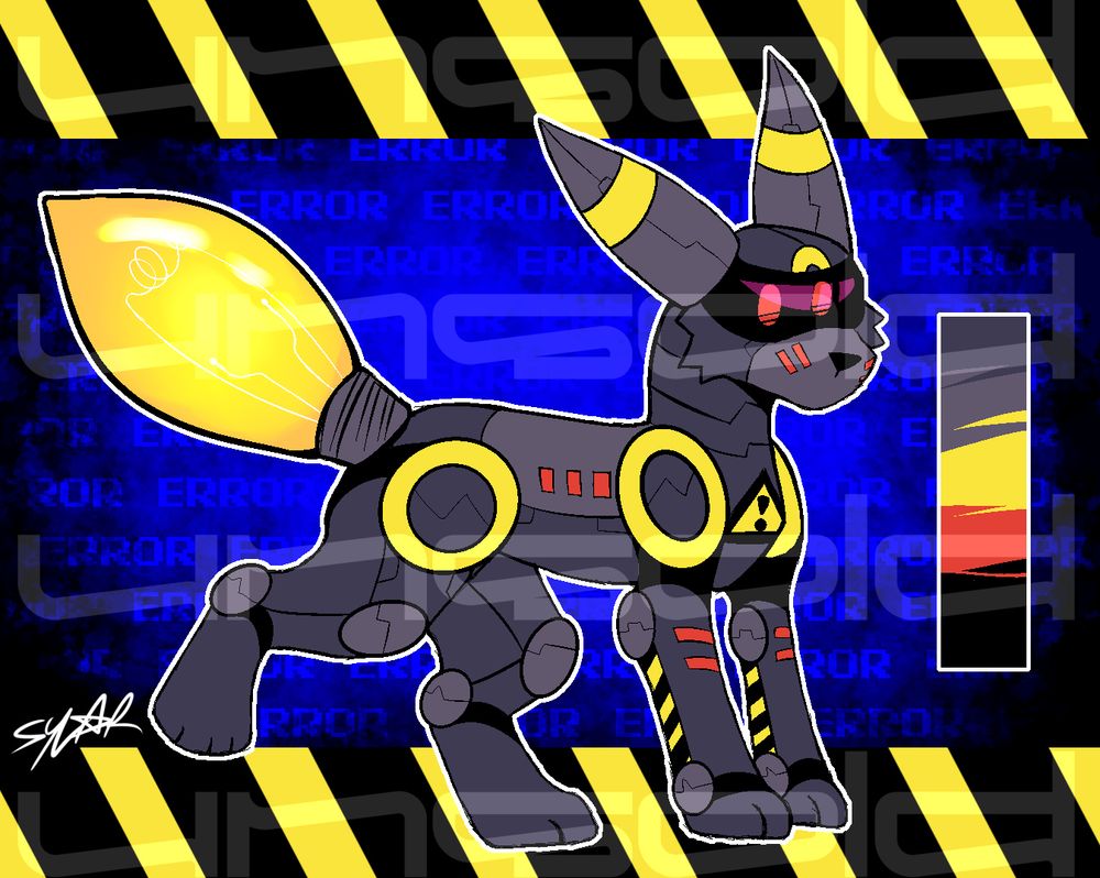 robot umbreon design with a lightbulb as a tail