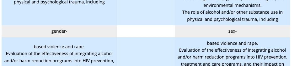 Screenshot of a government website. "Gender" based violence swapped to "sex" based violence 