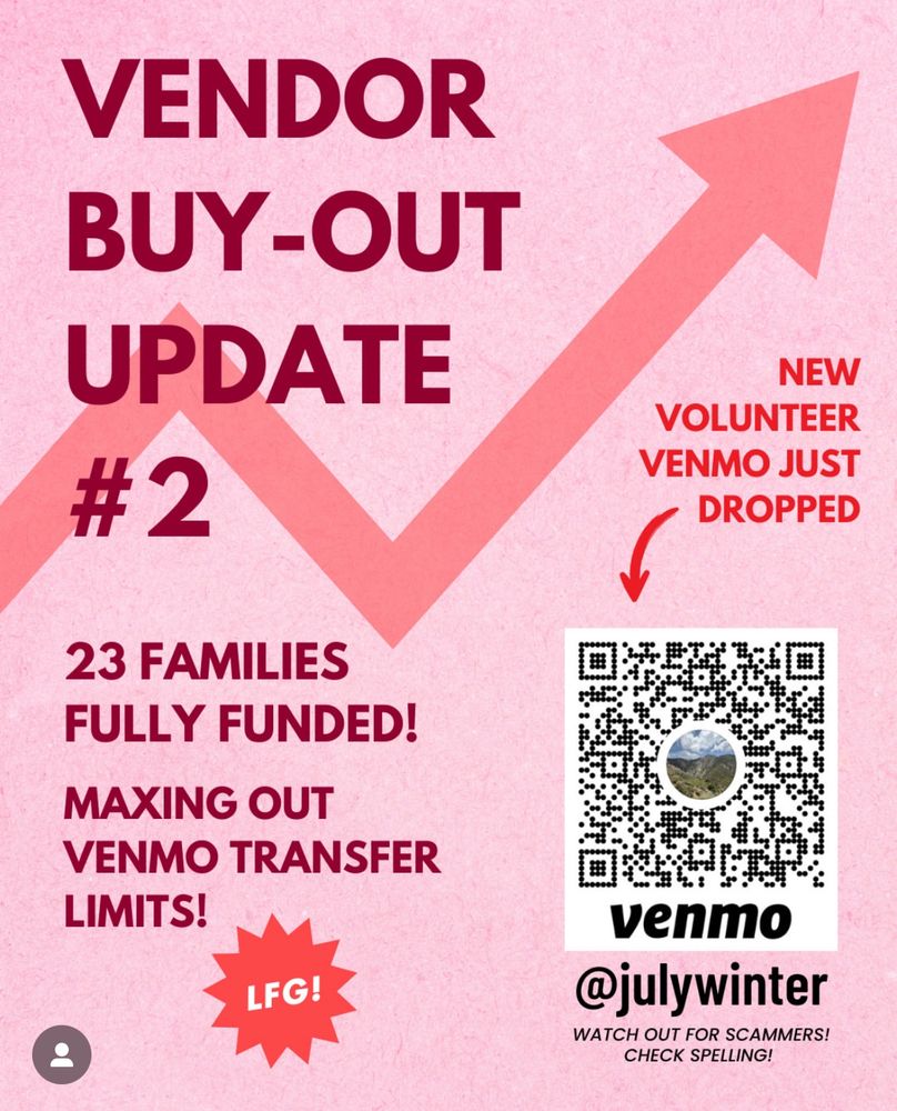 A Venmo QR code for a volunteer fund that helps vendors stay at home, away from ICE.