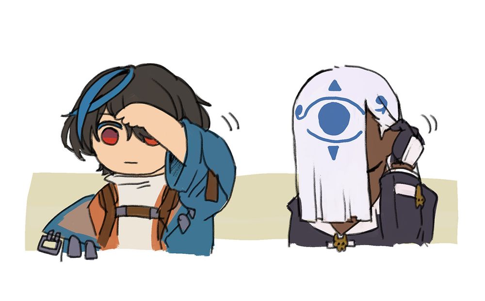 a GGST fanart, Unika and Venom fixing their own bangs.