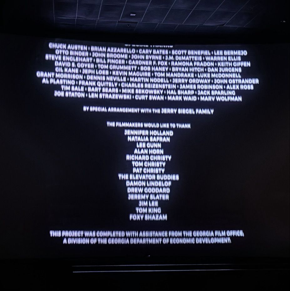 Photo of the end credits of the movie. Special thanks to about 50 comic creators!