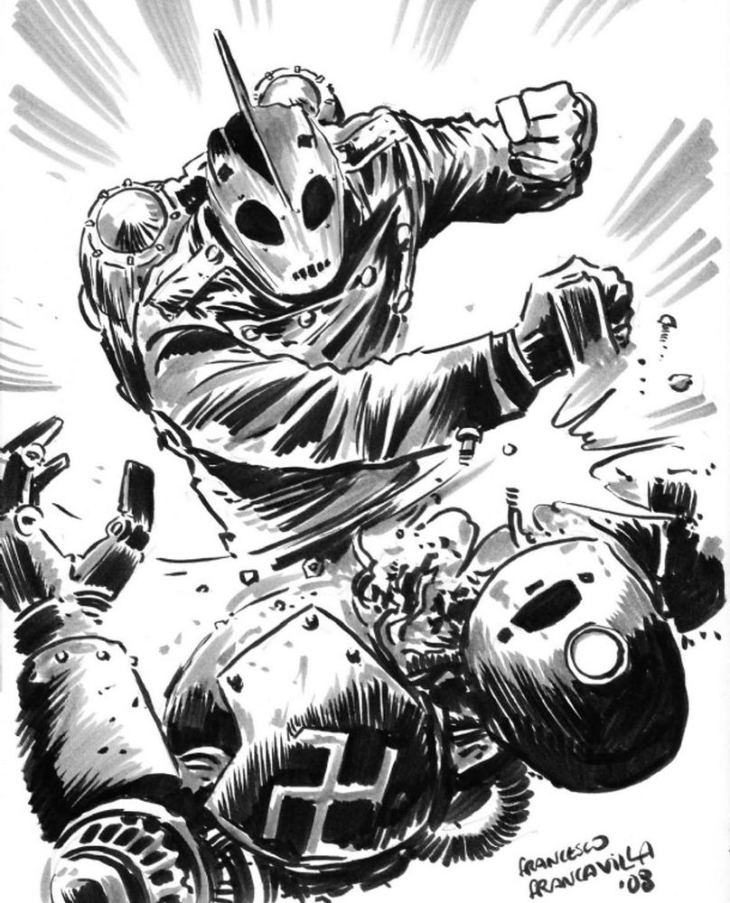 The rocketeer punching a nazi robot in the face 