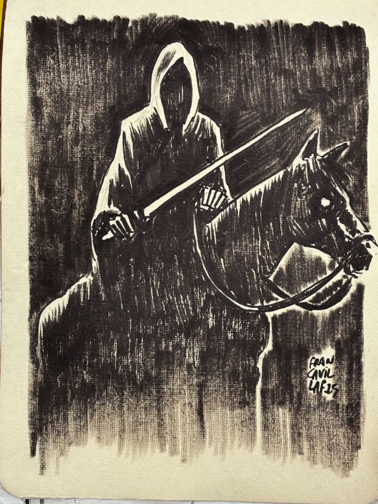 The Nazgûl with the sword out riding his black horse