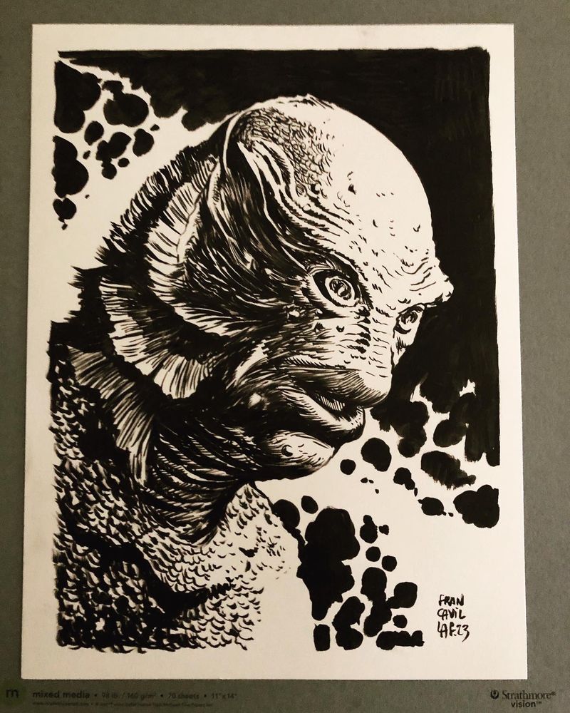A drawing headshot of the creature 