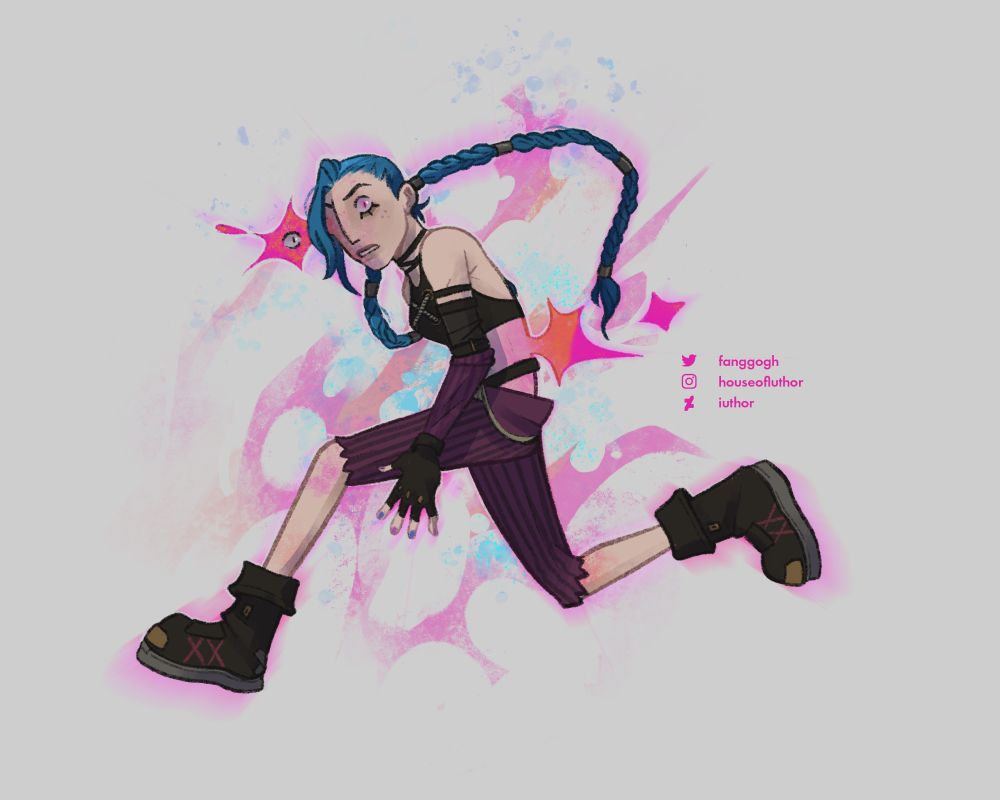 Illustration of Jinx from Arcane in a jumping pose