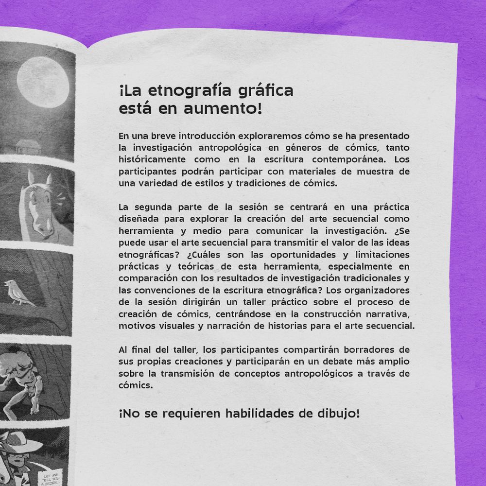 Description of the workshop aims introducing anthropological approaches to comics and a hands on workshop 