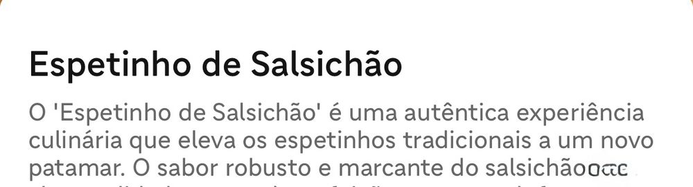 Descrição do Ifood de um espetinho de salsichão