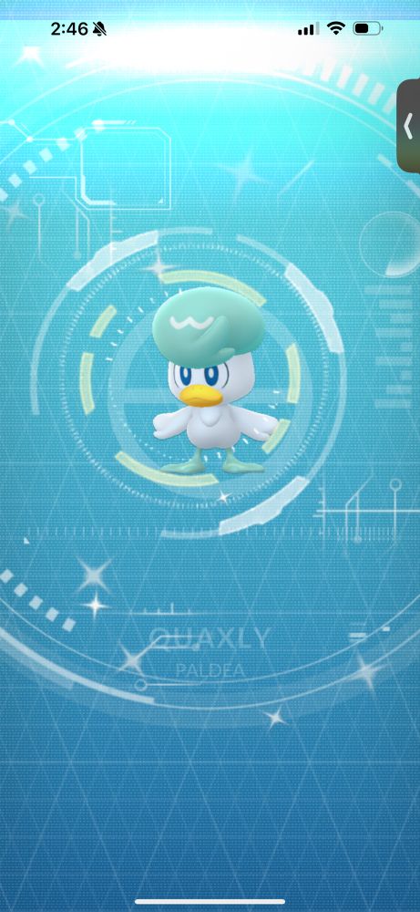 Screenshot of shiny quaxly in pokemon go 