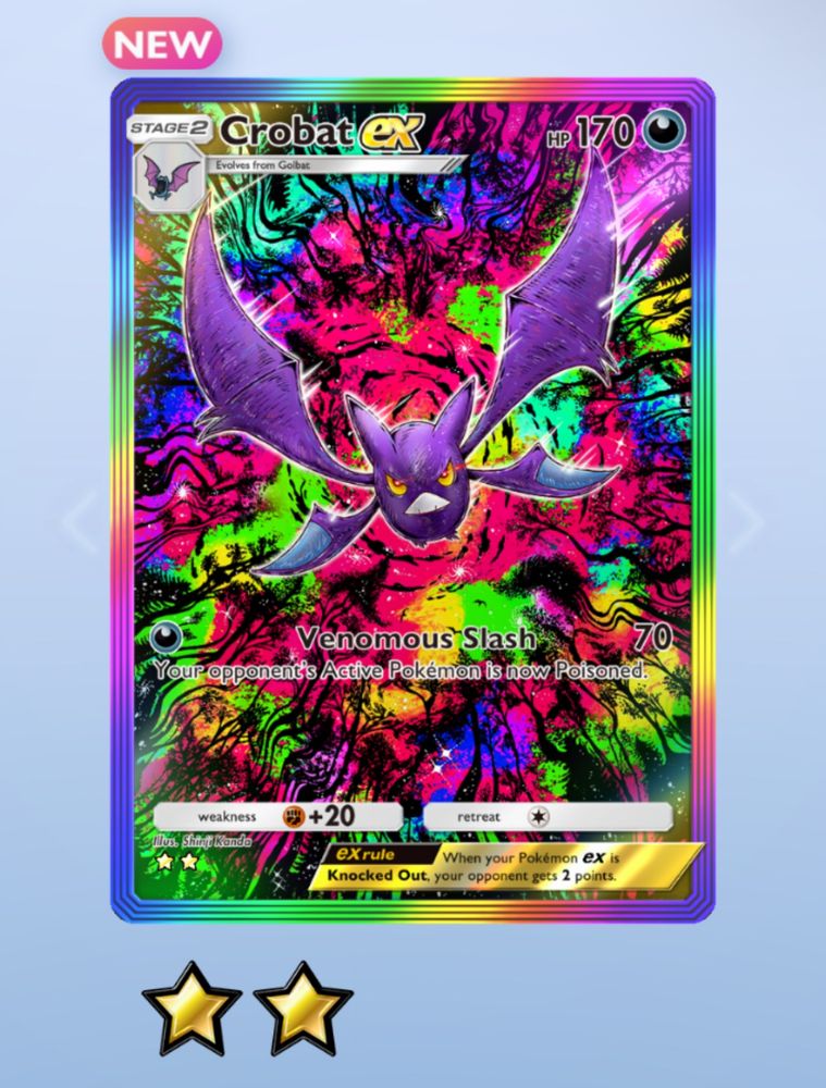 A Pokémon Pocket TCG card depicting Crobat lunging forward with a burst of colors following behind