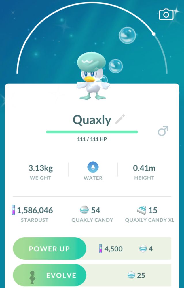 Screenshot of shiny quaxly in pokemon go 