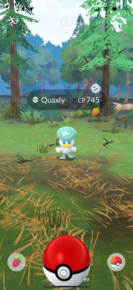 Screenshot of shiny quaxly in pokemon go 