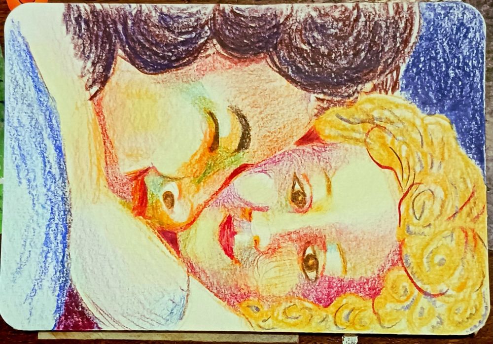 Double portrait in watercolor pencil 