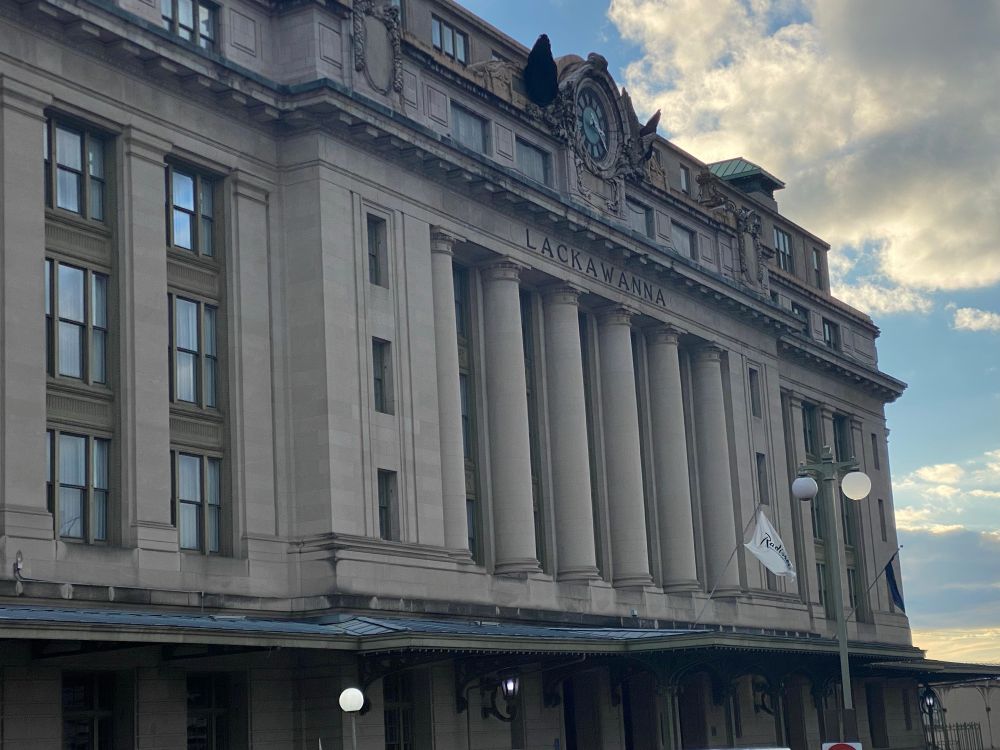 The Raddison at Lackawanna Station Hotel, formerly the intercity rail station for Scranton. Regularly scheduled passenger rail service does not serve Scranton.