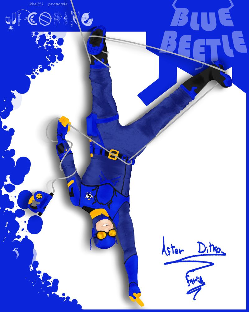 UPCOMING's Blue Beetle
He is hanging upside down in a white and blue background.