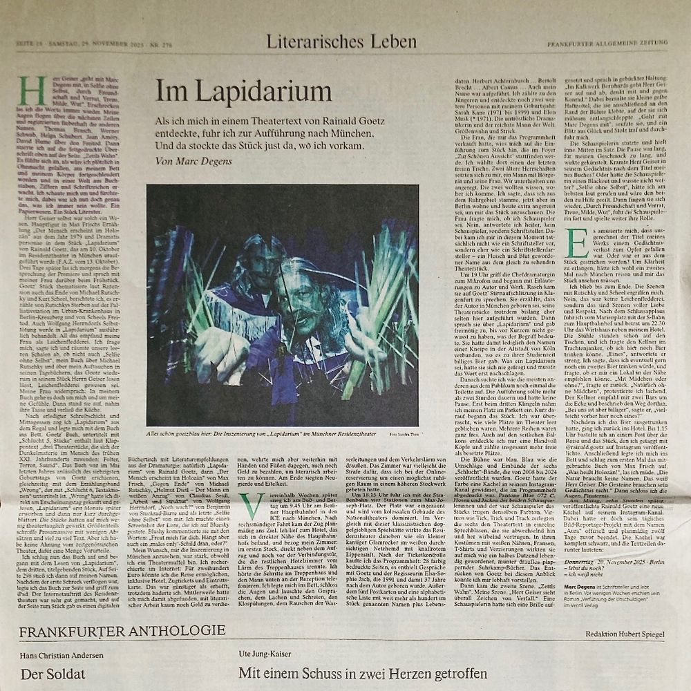 Foto des Beitrags »Im Lapidarium« von Marc Degens aus der FAZ vom 29.11.2025