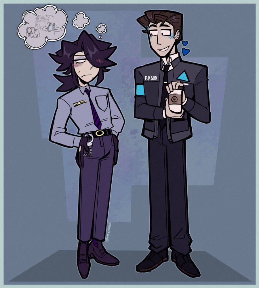 My sona as a detective standing next to Connor from DBH