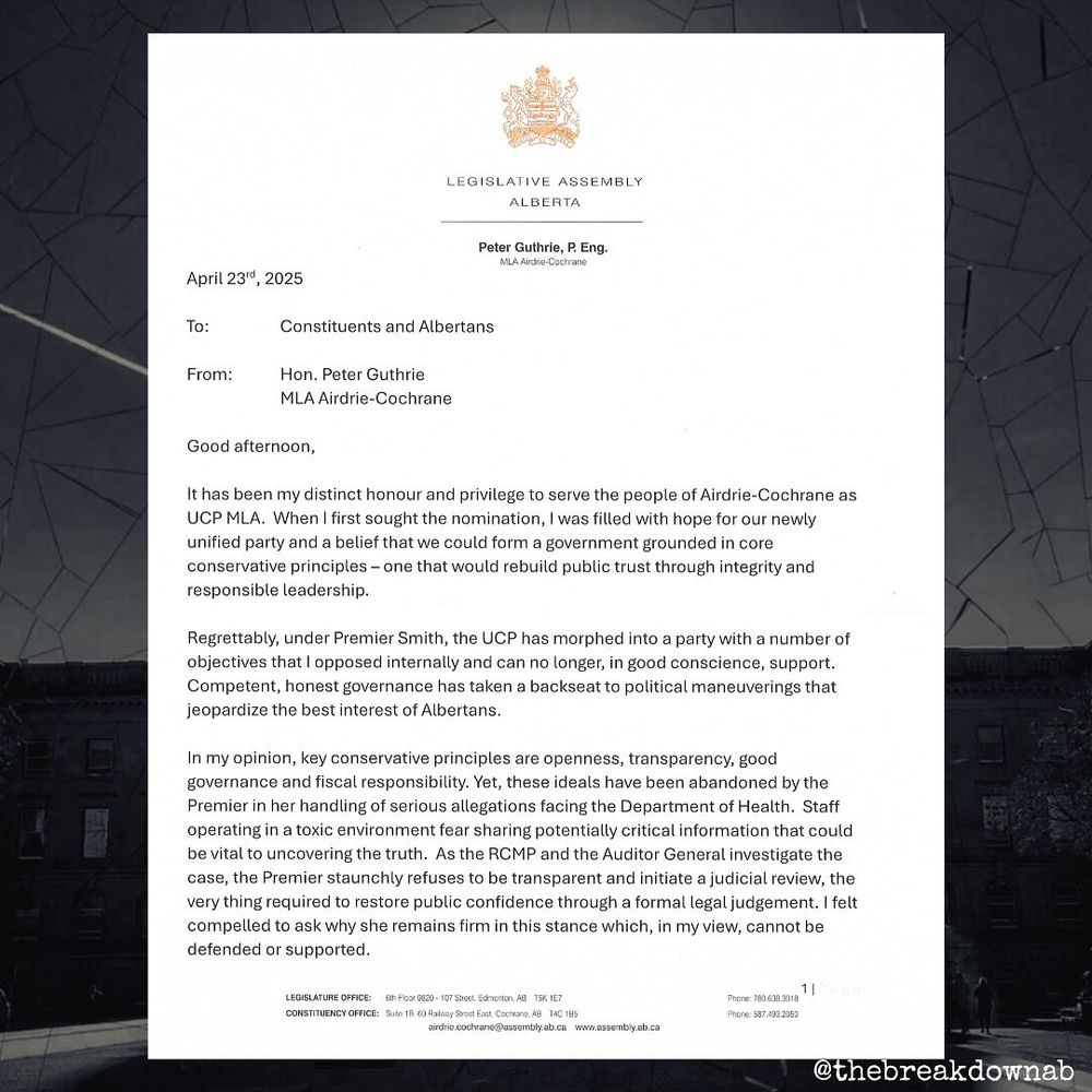MLA Peter Guthrie kicked out of UCP caucus - his letter
