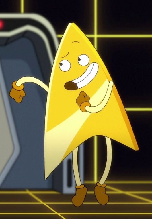 Badgey from Star Trek Lower Decks being a happy go lucky chap a few minutes before deciding to murder his creator. 
