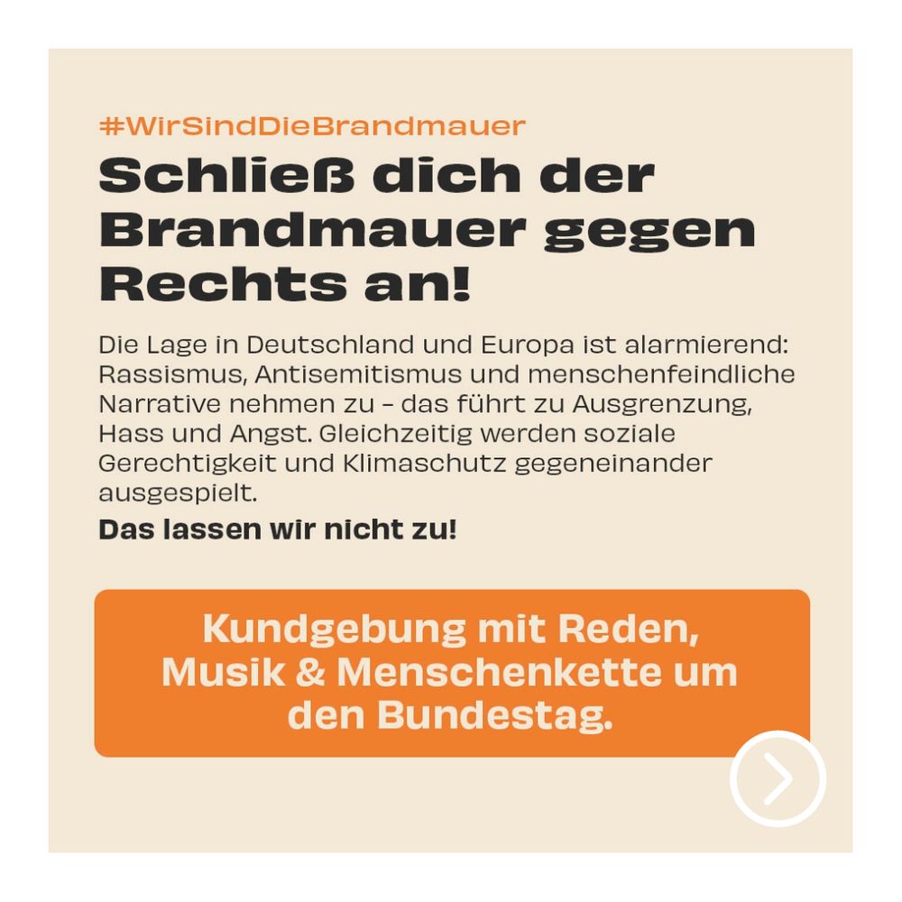 Text: Schließ dich der Brandmauer gegen Rechts an!