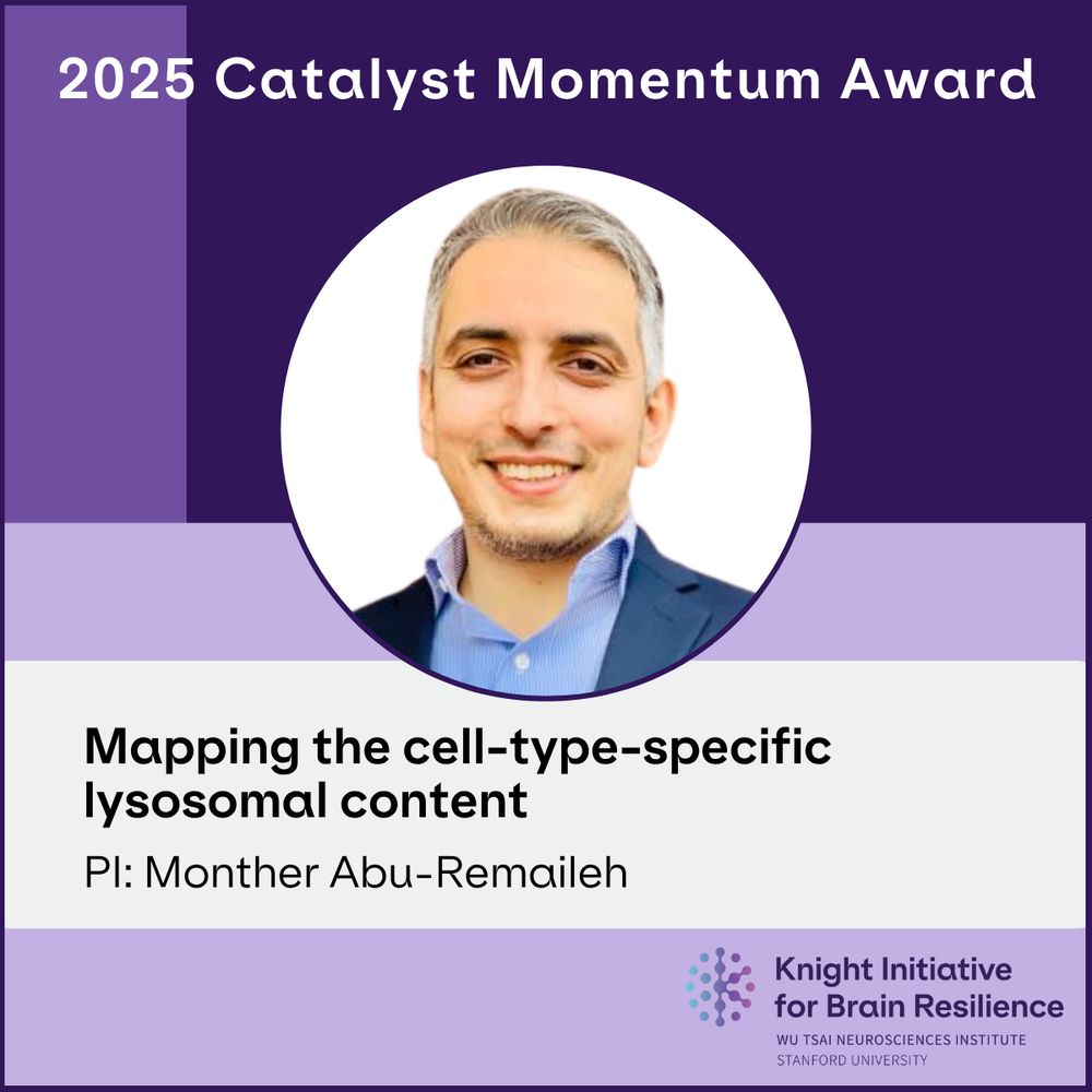 2025 Catalyst Momentum Award. Mapping the cell-type-specific lysosomal content. PI: Monther Abu-Remaileh. Knight Initiative for Brain Resilience, Wu Tsai Neurosciences Institute, Stanford University.