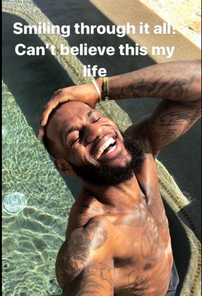 lebron james meme: "smiling through it all! cant believe this is my life"