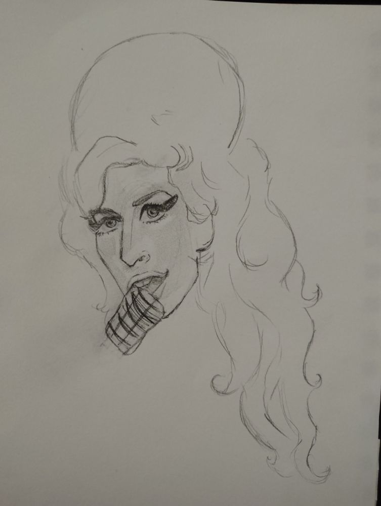 unfinished drawing of the same photo of amy