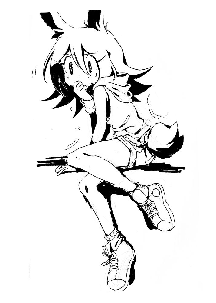 art of my oc yum! she has one hand to her mouth, with a concerned look on her face.