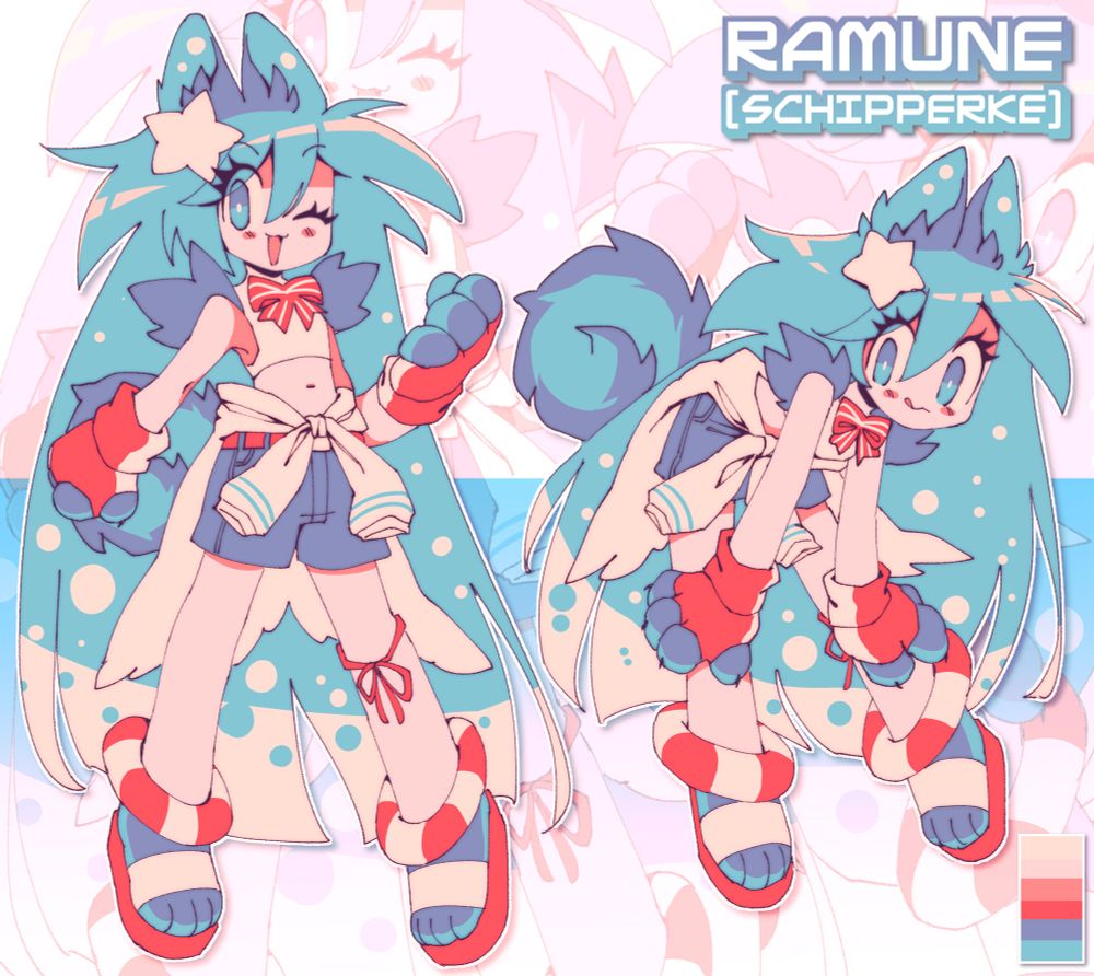 A puppygirl dog design inspired by the Japanese drink Ramune 