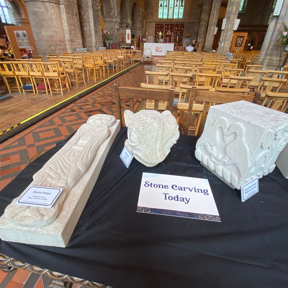 Modern stone carvings in an old church