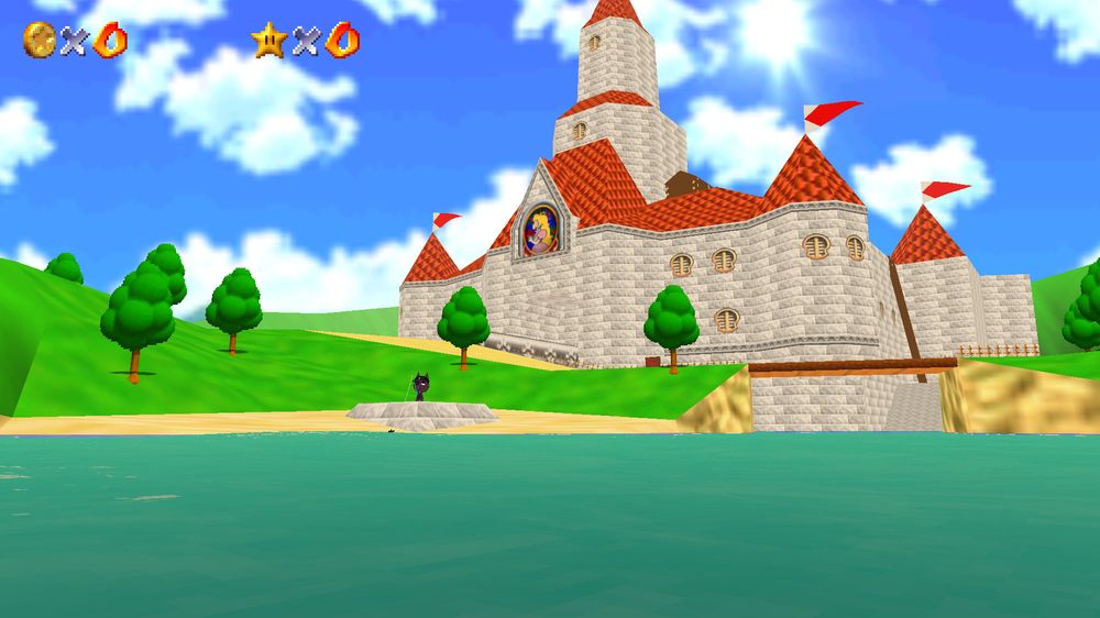 A picture from the game Webfishing modded to look like the castle from Super Mario 64.