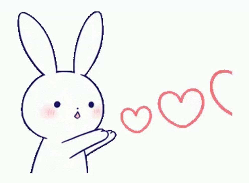 a drawing of a rabbit with hearts coming out of its mouth