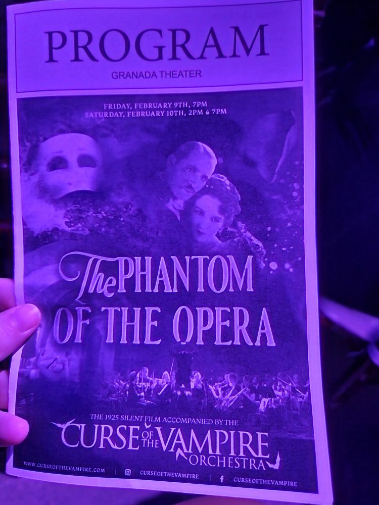 Program flyer for The Phantom of the Opera show, along with Curse of the Vampire Orchestra.