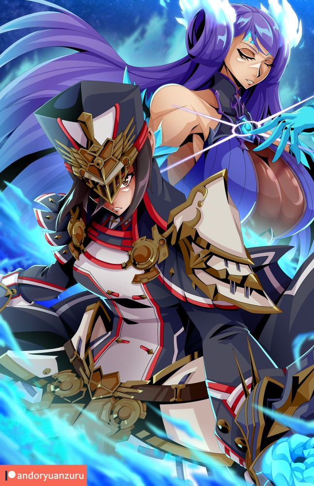 Character Illustration of Mòrag Ladair and Brighid from Xenoblade Chronicles 2