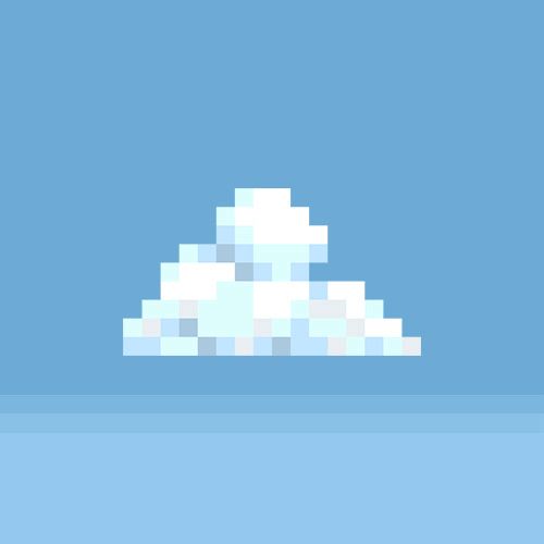 a single cloud in a blue sky created in pixel art.