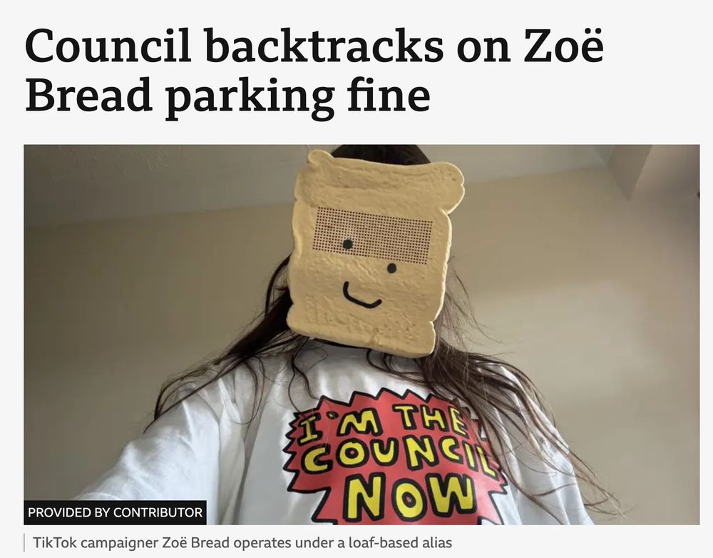 Photo of Zoë Bread who has a cartoon bread facemask. Caption of the photo says "TikTok campaigner Zoë Bread operates under a loaf-based alias