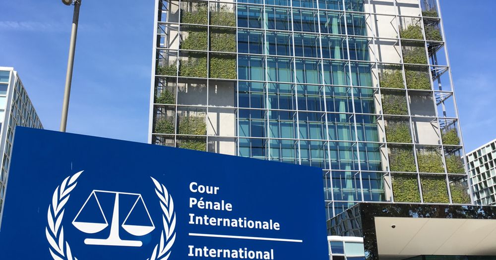 Signage in front of the International Criminal Court