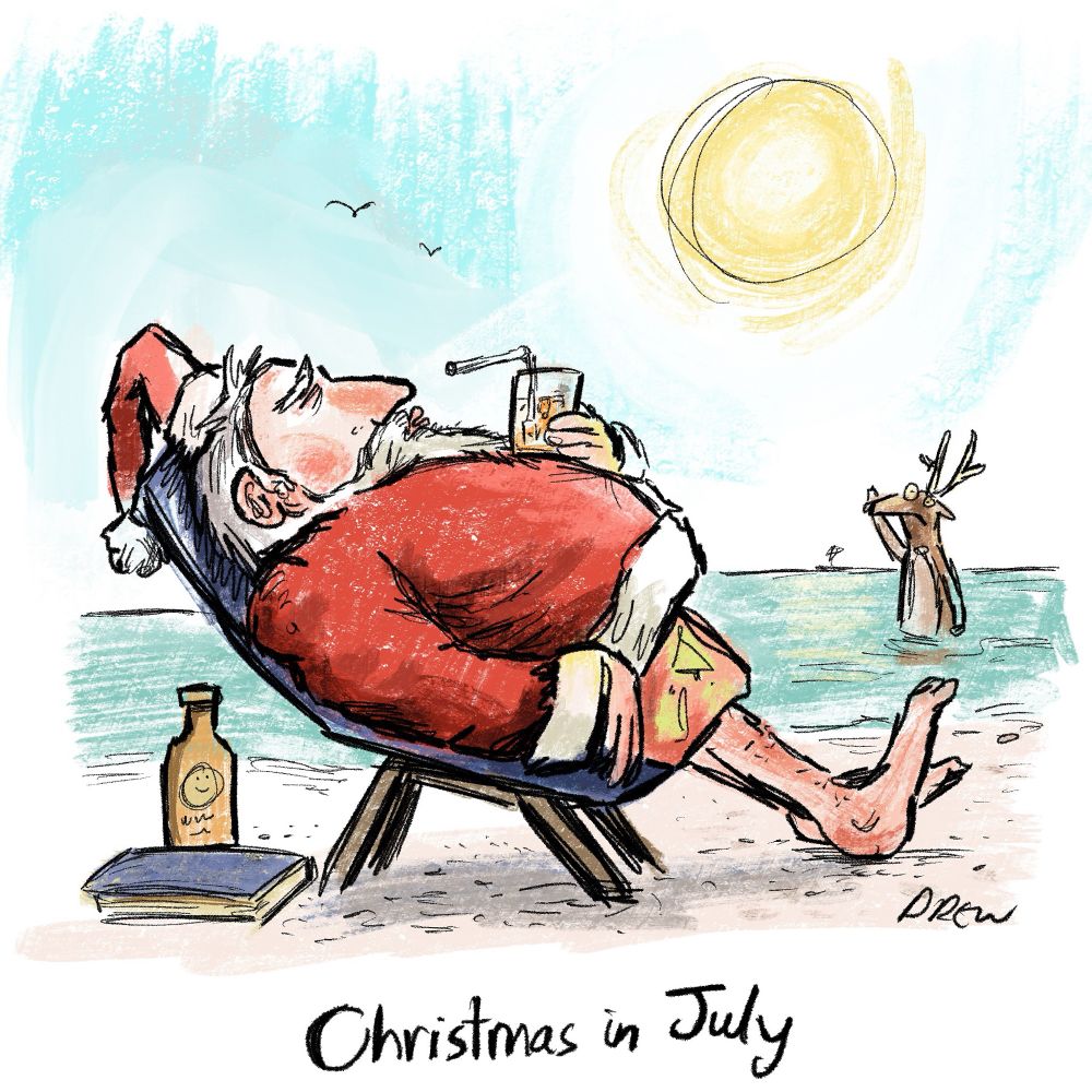 Christmas in July Santa on beach 