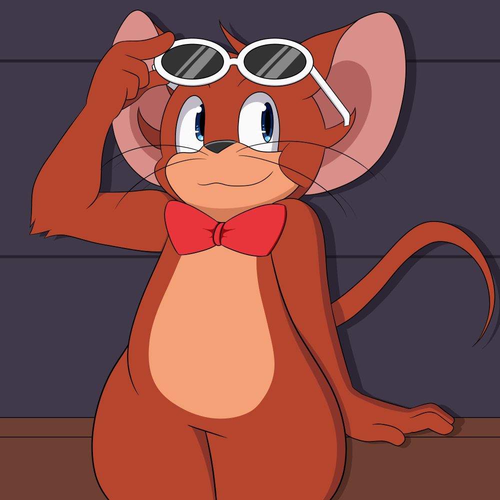 Jerry Mouse donning his sunglasses from the Chuck Jones era and his bowtie from the '75 show and Kids.