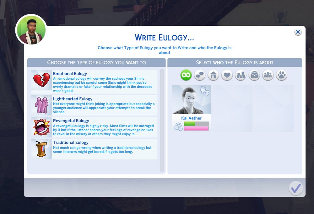 Preview of the interface for writing eulogies