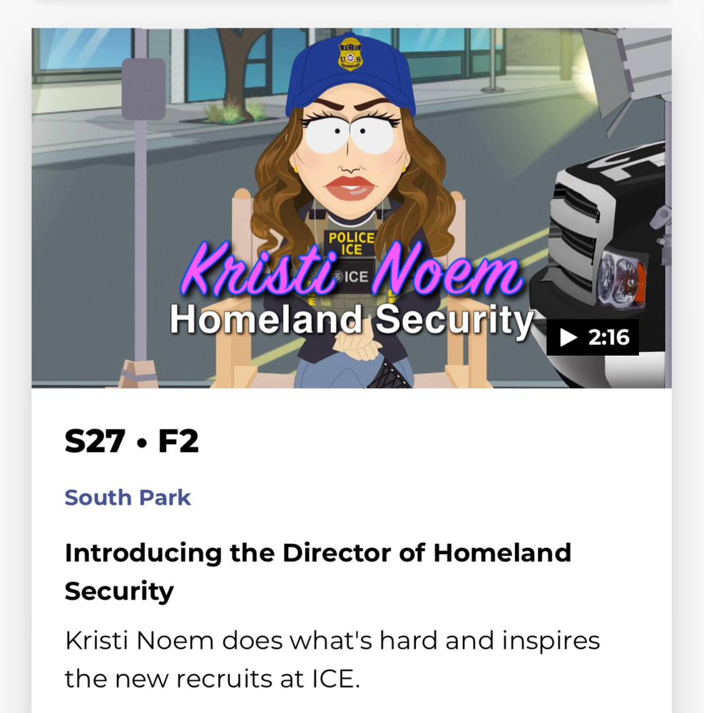 Still of the new south park episode featuring Kristi Noem