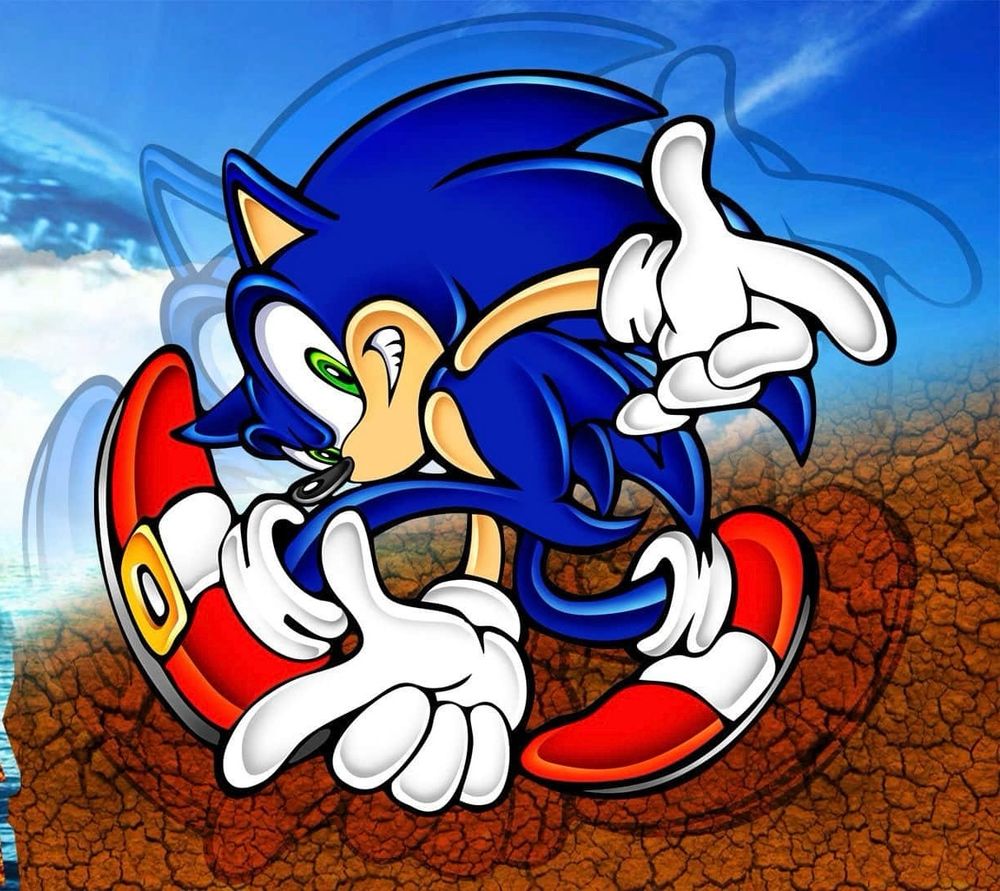 Sonic the Hedgehog poses in a shape that is similar to the cat in the previous picture.