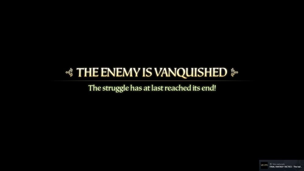 Mensagem de quest completa que aparece ao derrotar o chefe final. 