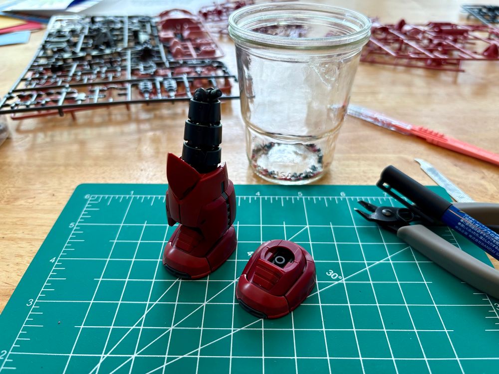 A partially built model robot leg. 