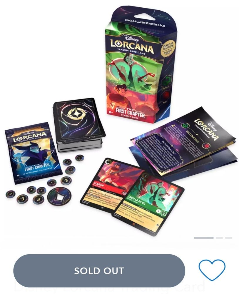 Disney Lorcana starter deck with a sold out notification.