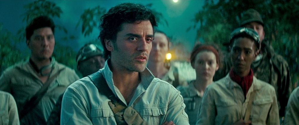 Oscar Isaac, telling the remaining Resistance pilots that somehow, Palpatine returned.