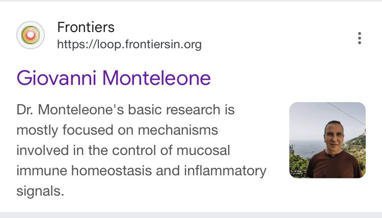 A bio for immunological gastroenterologist Dr. Giovanni Monteleone, or “Johnny Mountain Lions”, as he is known in the immunological gastroenterology game. I hope.