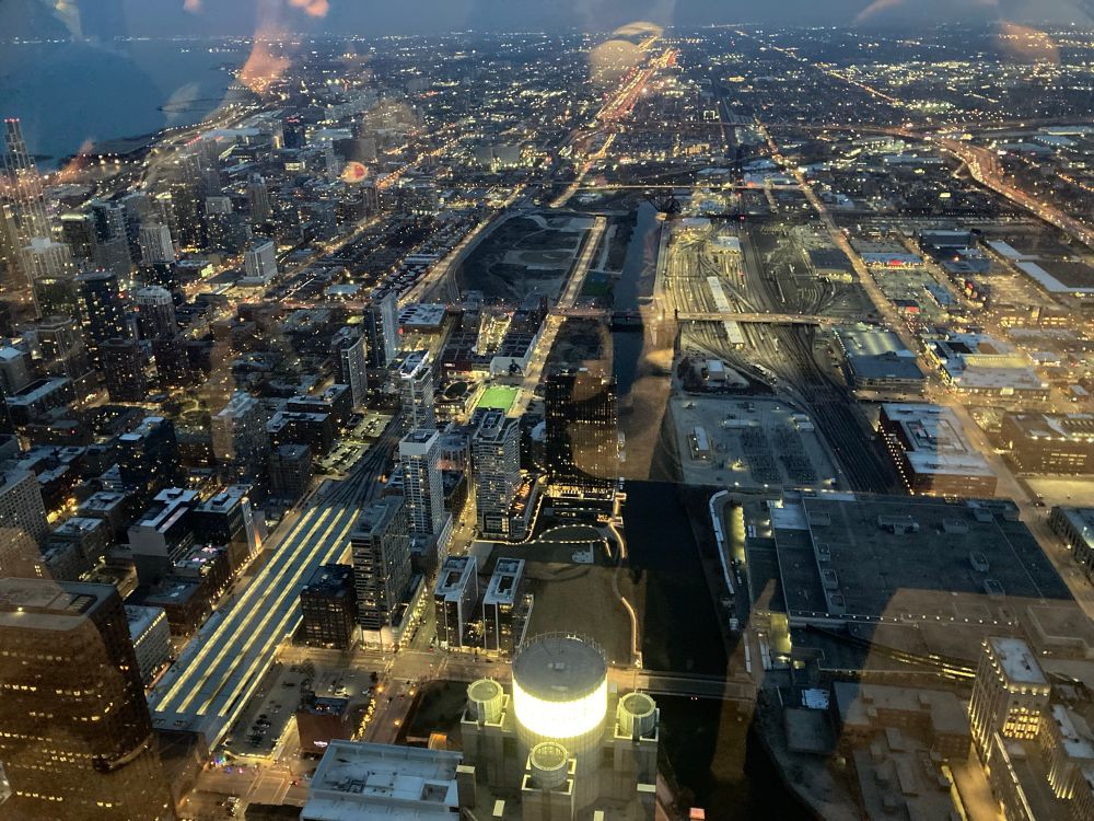 Chicago at dusk from the Willis Tower observation deck