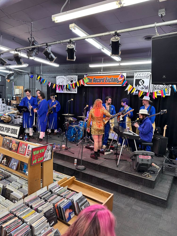 Family Worship Center band from Portland sound checking before an in-store appearance at the record exchange in boise Idaho 